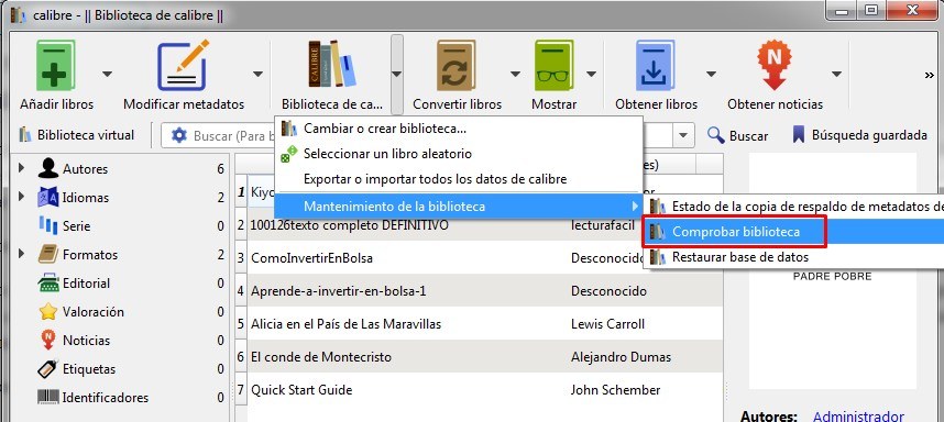 Comprobar biblioteca